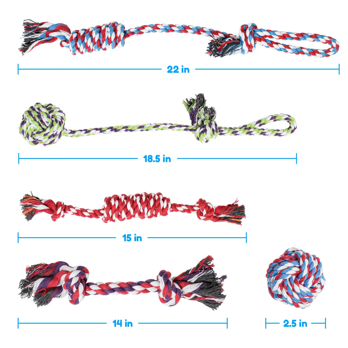 Pacific Pups Premium Rope Dog Toy Set - 5-Pack for Small to Medium Dogs