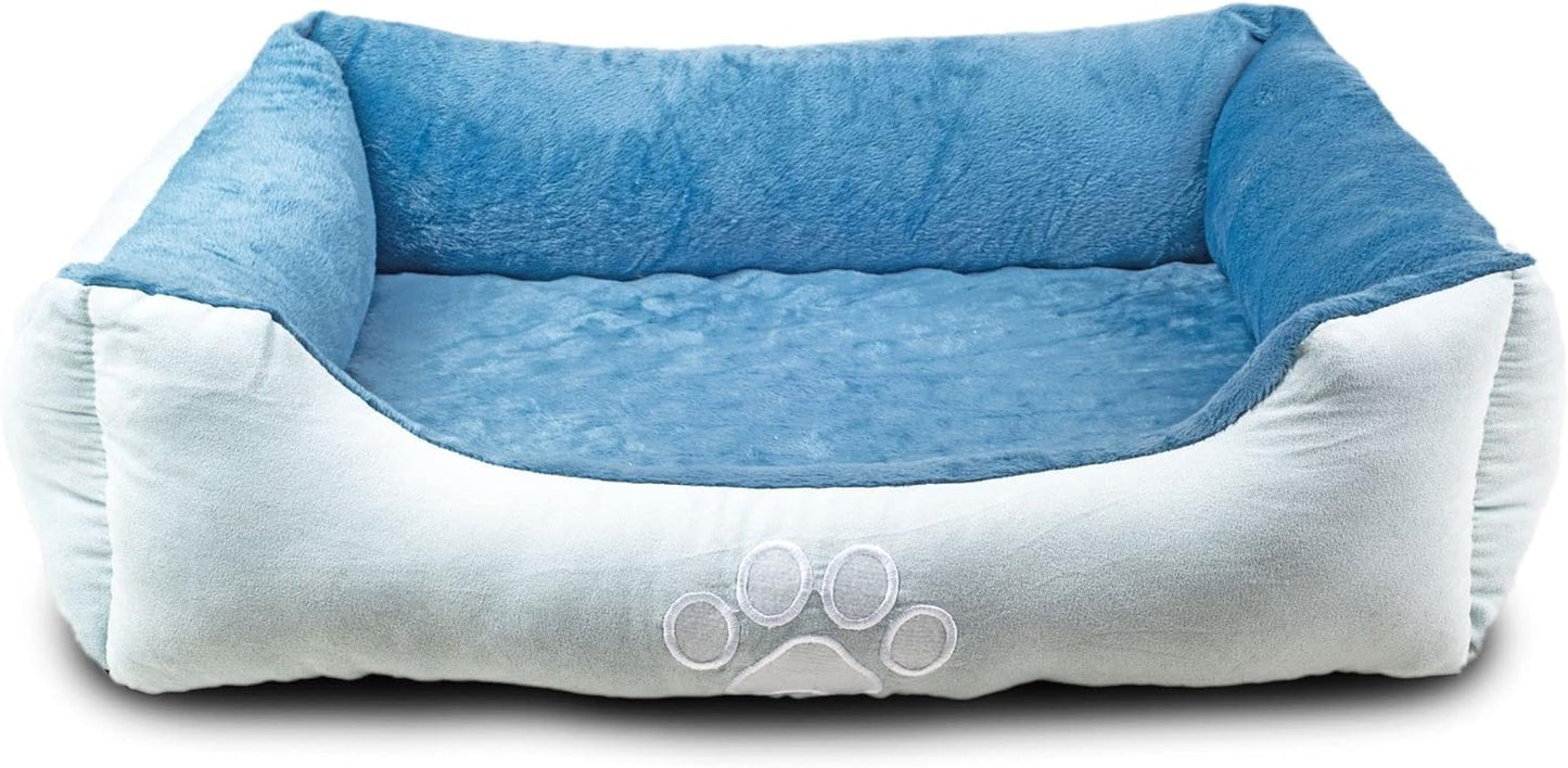 Rectangle Bolster Pet Bed, Dog Bed Medium Size, Blue with Orthopedic Insert.