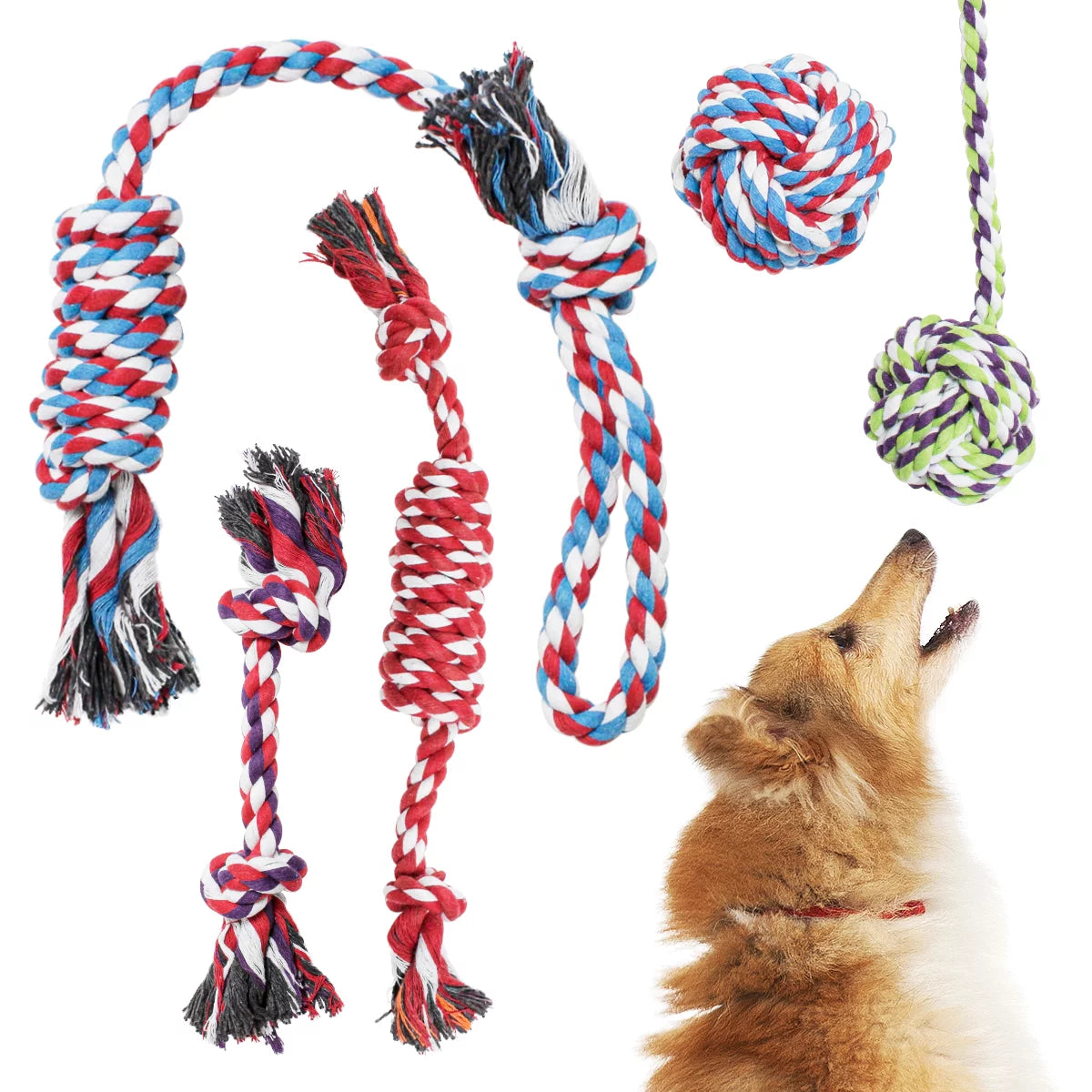 Pacific Pups Premium Rope Dog Toy Set - 5-Pack for Small to Medium Dogs