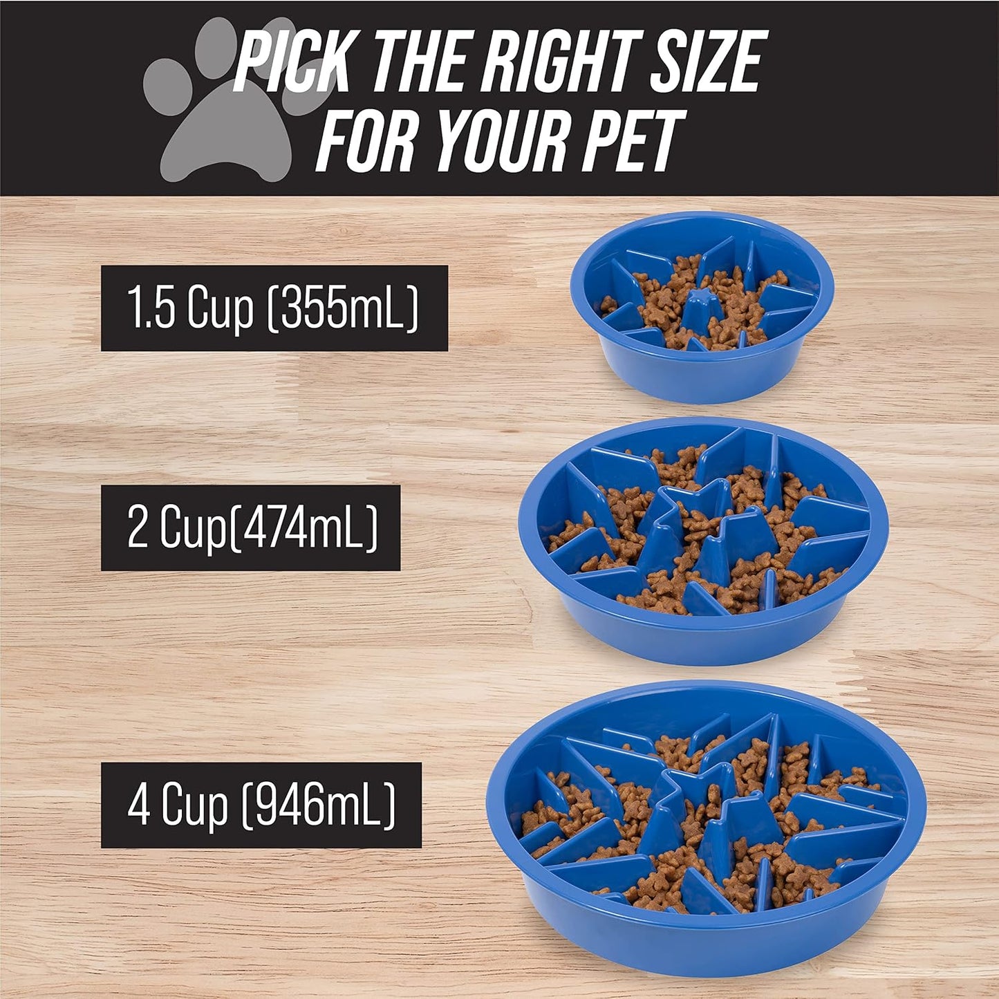 Slow Feeder Dog Bowl (2 Cup Capacity) - Puzzle Design with Feeder Holes, Compatible with Elevated Pet Feeders, Promotes Slow Eating for All Breeds - Blue