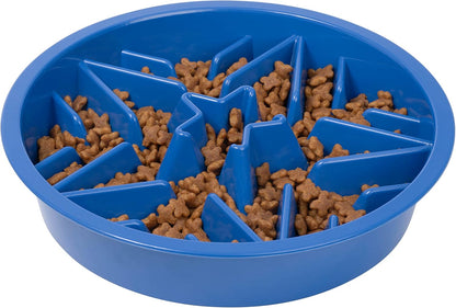 Slow Feeder Dog Bowl (2 Cup Capacity) - Puzzle Design with Feeder Holes, Compatible with Elevated Pet Feeders, Promotes Slow Eating for All Breeds - Blue