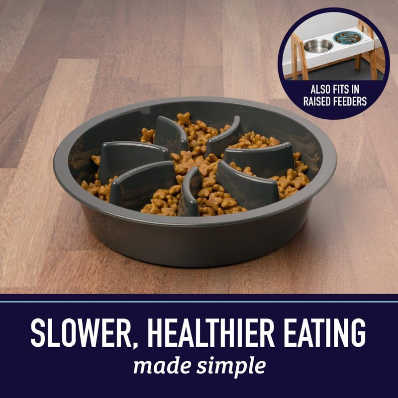 Slow Feeder Dog Bowl (2 Cup Capacity) - Puzzle Design with Feeder Holes, Compatible with Elevated Pet Feeders, Promotes Slow Eating for All Breeds - Blue