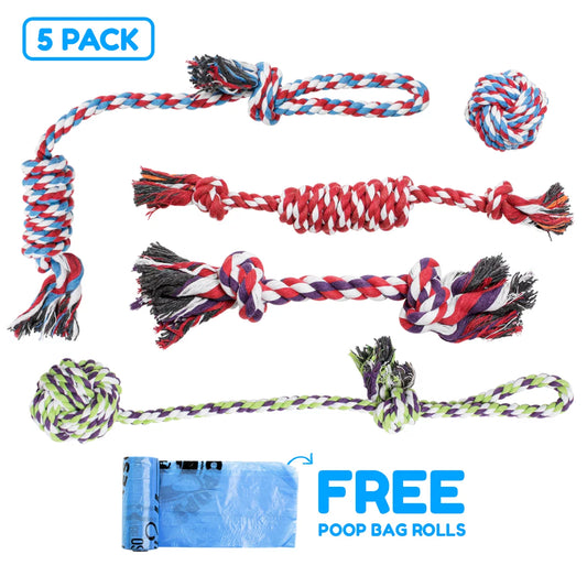 Pacific Pups Premium Rope Dog Toy Set - 5-Pack for Small to Medium Dogs
